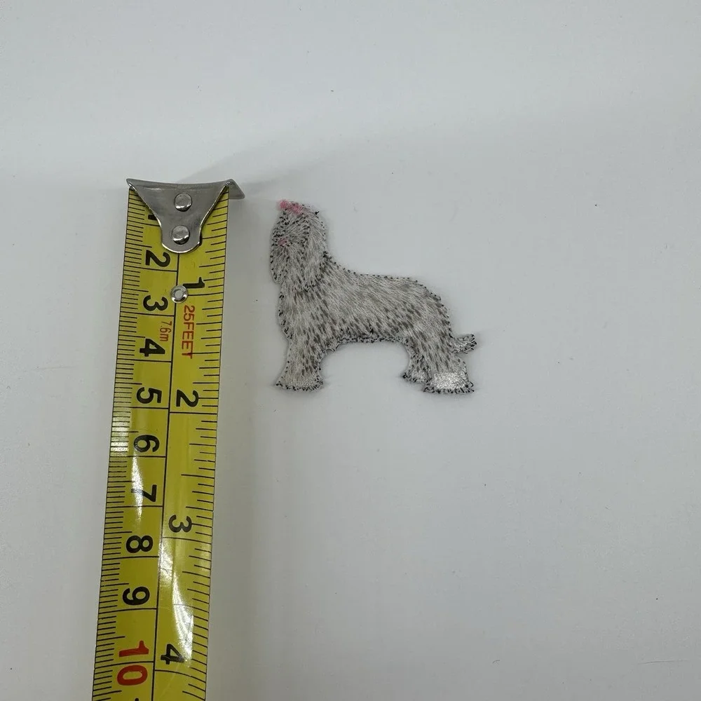 Vintage Embroidered Lhasa Apso Dog Patch Sew On Applique Cute Pink Bow Puppy